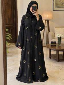 Vestido Abaya Étnico Bordado Modesto RN para Mujer, Transpirable, de Poliéster, Largo hasta el Suelo, Manga Larga, para Verano, Otoño, Bodas - Product Image 2