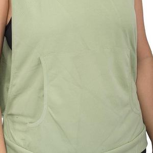 Top sin mangas con capucha para mujer, jersey verde liso informal con bolsillos, transpirable, para verano - Product Image 6