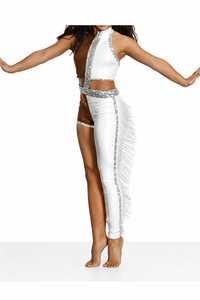 majjarote uniforms Women's Purple And Silver Stage Dance <b>Pants</b> With <b>Sequin</b> Trim And Fringe Performance Wear - Product Image 2