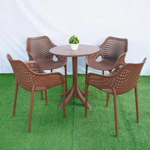 The <b>Brown</b> Colored Round Plastic <b>Table</b> with Pedestral <b>Table</b> Base - An Elegant Outdoor Plastic <b>Table</b> for a Garden Evening - Product Image 3