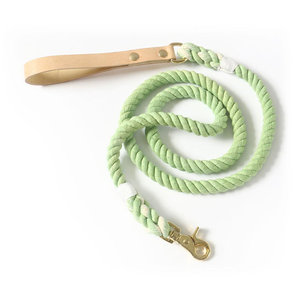 Classic Striped Cotton Rope <b>Dog</b> <b>Leash</b> with Leather Handle and Brass Clasp Durable Pet Accessory - Product Image 2