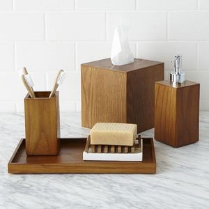 Natural Wood 3 Piece Bathroom <b>Set</b> with <b>Soap</b> Dispenser Cup and <b>Soap</b> Dish Eco Friendly - Product Image 3