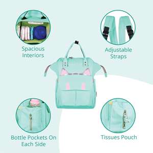 กระเป๋าเป้สะพายหลังลายจุดสำหรับคุณแม่กระเป๋าสไตล์แมวสีเขียวน้ำทะเล - Product Image 5