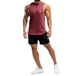 Camiseta sin mangas de corte muscular personalizada para hombre, camisetas holgadas de LICRA/algodón sin mangas de secado rápido para gimnasio, botón de entrenamiento de verano - Product Image 1