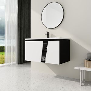 36-Inch <b>Wall</b>-Mounted Bathroom Vanity with Ceramic Basin and Soft-Close Cabinet Door <b>Floating</b> Vanity <b>Unit</b> - Product Image 4