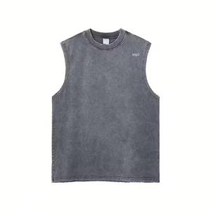 Plus Size Streetwear <b>Distressed</b> Men's Tank <b>Tops</b> Hip Hop Vintage Acid Wash T Shirt Sleeveless - Product Image 2
