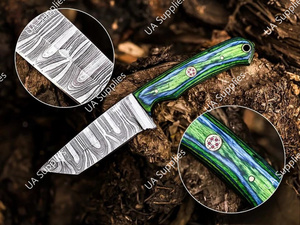 Cuchillo de Caza de Acero de Damasco Personalizado al por Mayor, Hoja Fija de 8 Pulgadas con Punta Caída, Mango de Madera, Afilado Extremo, 58 HRC, Funda de Cuero, OEM/ODM - Product Image 2