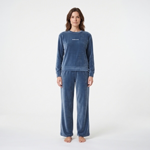 Conjunto Deportivo de 2 Piezas para Mujer, Sudadera de Cuello Redondo y Pantalones Jogger de Terciopelo, Cintura Elástica, Estilo Casual para Invierno - Product Image 1