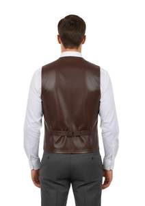 Chaleco de cuero genuino para hombre de primera calidad, chaleco clásico con cuello en V, chalecos y chaquetas sin mangas para hombre con cierre de botones - Product Image 4