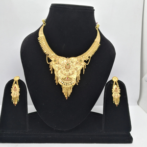 24K Gold Plated Ruby & <b>Emerald</b> CZ <b>Studded</b> Handcrafted Traditional Jewellery Set - Product Image 1