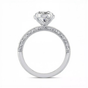 Bague solitaire vintage gravée avec diamant rond cultivé en laboratoire certifié IGI, or 10K 14K 18K, argent 925 935, bijoux fins - Product Image 4