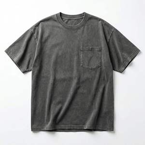 T-shirt en coton épais délavé à l'acide personnalisé, vente en gros, OEM, streetwear, avec poche - Product Image 4