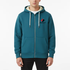 Sudadera con capucha para hombre, de algodón grueso, estilo oversize, holgada, informal, lisa, con cremallera completa, personalizable. - Product Image 6