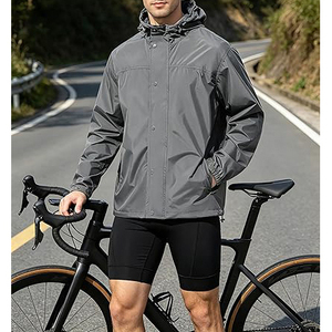 Men's Waterproof Hooded Windbreaker <b>Jacket</b> Gray Lightweight Casual Spring Outerwear With Button Closure And Drawstring Hood - Product Image 4
