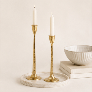 Hammered Gold Taper Candle Holder Set Brass Finish Metal Candlestick Stand for Festive <b>Table</b> Decor & Wholesale Hotel Supplies - Product Image 4