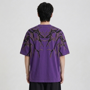 เสื้อยืดคอกลมโอเวอร์ไซส์พิมพ์ลายดิจิทัลผ้าฝ้าย 100% สำหรับผู้ชาย แขนสั้น สไตล์สตรีทแวร์ - Product Image 4