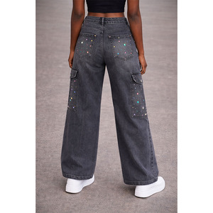 กางเกงยีนส์เดนิมผ้าฝ้ายคุณภาพสูงแบบหนา ซักย้อมสีเอซิด ประดับคริสตัล สไตล์สตรีทแวร์ ไซส์พลัส ทรงเข่าคู่ สำหรับผู้ชาย - Product Image 4