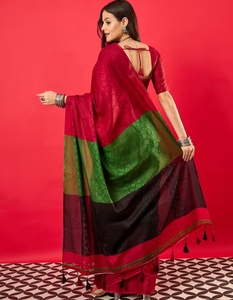 KV Women's <b>Red</b> Cotton Woven Saree With Unstitched <b>Blouse</b> - Product Image 5