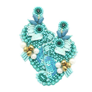 Pendientes Colgantes de Moda con Cuentas de Semillas y Bordado de Caballito de Mar - Estilo Coral de la India Hechos a Mano - Product Image 5