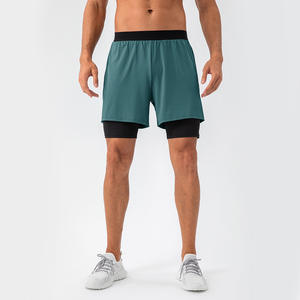 Men's Solid <b>Mid</b> Waist Quick-drying Breathable Loose Two Pairs Double-<b>layer</b> Running Fitness Yoga Sports Casual Shorts - Product Image 2