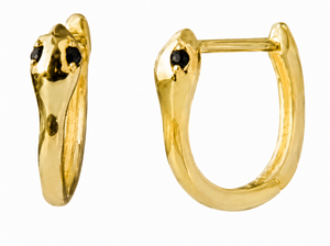Pendientes de Aro de Plata 925 con Cabeza de Serpiente Chapada en Oro, Adorno de Piedra Negra, Joyería Metálica para Mujer - Product Image 4