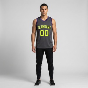 Maillot de basket personnalisé à col rayé 100% polyester sans manches anti-UV, gestion de l'humidité, respirant, léger pour hommes - Product Image 1