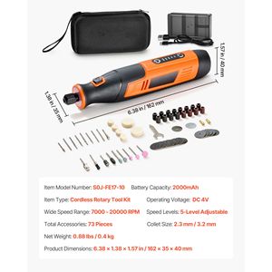 Kit d'outils rotatifs sans fil 73 pièces DC4V, mini-outil électrique portable, 5 vitesses, 7000-20000 tr/min, pour usage polyvalent DIY - Product Image 4
