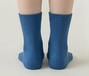 Chaussettes ras du cou pour femmes, bleu uni, tricotées, respirantes, pour usage quotidien, longueur standard, automne - Product Image 3