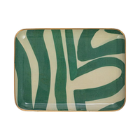 Plateaux carrés en métal émaillé, faits à la main, élégants, personnalisés, à motifs floraux créatifs et abstraits, bord doré, écologiques, compatibles lave-vaisselle, durables