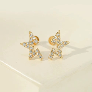 Fabricant de labrets en or massif 14 carats avec diamants de laboratoire |   Usine de bijoux sur mesure |   Piercing étoile à dos plat avec filetage interne - Product Image 1