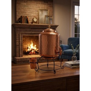 Distributeur d'eau en cuivre tendance avec couvercle, finition martelée, style vintage, grande capacité, pour usage domestique - Product Image 4