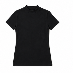 เสื้อยืดคอกลมแขนสั้นทรงเข้ารูปคลาสสิกสำหรับผู้หญิงสีดำ ผ้าคอตตอนเจอร์ซีย์เนื้อนุ่มยืดหยุ่น รุ่น WMNTS-0001 - Product Image 5