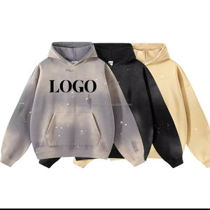 Venta al por mayor personalizado impreso hombres de gran tamaño sudaderas con capucha de invierno cálido polar ácido lavado Street-Wear Vintage teñido de coloración sudaderas con capucha - Product Image 2
