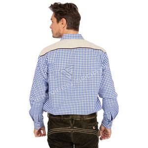 Chemise à carreaux bavaroises pour homme, bleu et blanc, 100% coton, décontractée, lavée, respirante, écologique, pour l'Oktoberfest - Product Image 6