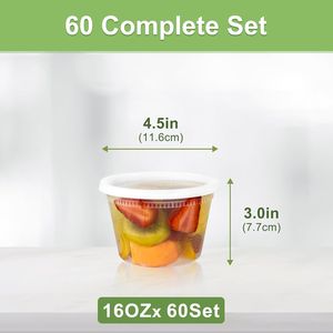 60 Set (120 Pezzi) Contenitori per Alimenti da 16 oz, Ermetici, Senza BPA, con Coperchi, in Plastica, per Conservazione e Asporto - Product Image 2
