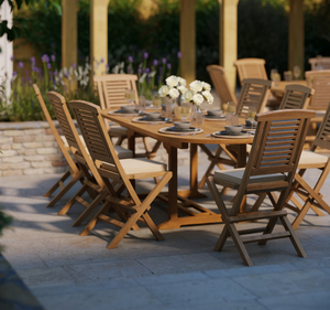 Conjunto de Mesa de Comedor Plegable de Madera de Teca Sólida para Exteriores con Sillas Plegables, Acabado Natural, Muebles de Jardín y Patio para Villa, Resort, Cafetería - Product Image 1