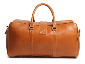 Men's Luxury Casual Weekender Tan Genuine <b>Leather</b> <b>Duffle</b> <b>Bag</b> Polyester Zipper Water Resistant Eco-Friendly Large Capacity - Product Image 1