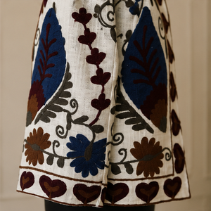 Designer Cream Suzani Cotton <b>Velvet</b> <b>Jacket</b> <b>for</b> <b>Women</b> Handmade Heart Border Floral Embroidery Wholesale Winter Fashion - Product Image 6