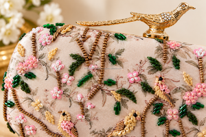 Floral Embroidered Half Moon Beaded Clutch Pearl Evening Bag Wedding Bridal Party Purse Handmade Fashion Sparkling Waterproof - Product Image 4