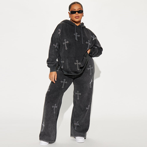 Ensemble de survêtement et pantalon de jogging pour femme, effet délavé, en molleton doux et confortable, idéal pour la gym, la course à pied et les voyages. - Product Image 5