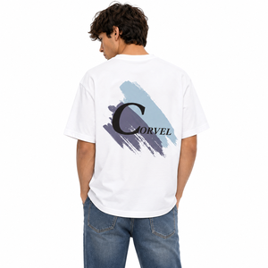 Wholesale Men’s <b>White</b> Cotton Graphic T <b>Shirt</b> with Front Back Brushstroke Print Custom DTG Streetwear Crew Neck <b>Casual</b> Apparel - Product Image 2