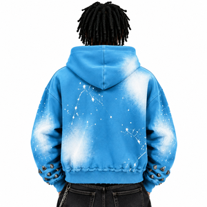 Sudaderas con cremallera para hombre, personalizadas, con pedrería y efecto desgastado, de algodón de alto GSM, con salpicaduras de pintura, estilo Hip Hop, cortas, OEM, para invierno, al por mayor - Product Image 3