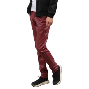 Pantalon en cuir pour homme Stretch Slim Small Foot Bar Deep Wine Red Bronze Brown PU Leather Pants Pantalon pour homme Droit Courbé Rayé - Product Image 1