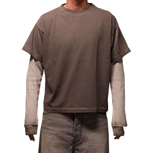 เสื้อยืดผู้ชายคุณภาพสูงสั่งทำพิเศษ ผ้าฝ้าย 100% 280gsm ล้างสีแบบแอซิดวอช ทรงดิสเทรส แขนเสื้อแบบวาฟเฟิล - Product Image 2