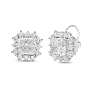 3 CT Lab Grown Radiant Cut Diamond Halo <b>Earrings</b> 18K Gold Plated Sterling Silver Engagement Party Gift - Product Image 1