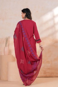 Elegante Conjunto de 3 Piezas de Ropa Étnica India Color Granate para Mujer, Kurti, Pantalón y Dupatta Estampada, Traje Tradicional Bordado Salwar Kameez - Product Image 5