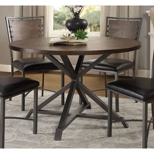 Tavolo da Pranzo Rotondo in Stile Industriale con Finitura Marrone Brunito e Finitura in Metallo Grigio, Arredamento Rustico per Cucina - Product Image 4