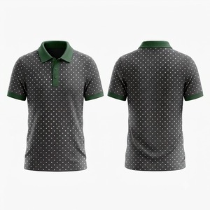 Polo pour homme gris foncé à pois, manches courtes, col vert, décontracté, en coton tissé respirant, coupe classique, motif imprimé - Product Image 1
