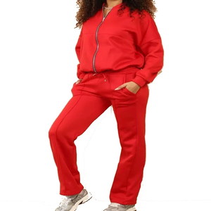 Ensemble de survêtement décontracté deux pièces pour femme, grande taille, haute qualité, élégant, à capuche, 100 % coton respirant, vente en gros - Product Image 1
