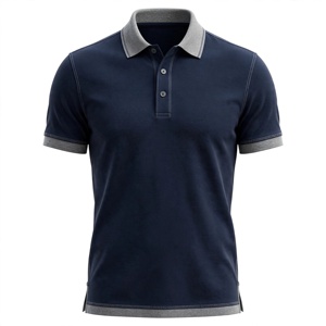 Polo de Piqué de Algodón Azul Rey para Hombre, Manga Corta, Color Sólido, Ropa Casual, Diseño Transpirable de Punto - Product Image 1